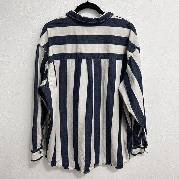 Levi’s Silver Tab Shirt Men’s Blue Denim Striped Long Sleeve Oversized Size L - Picture 6 of 11